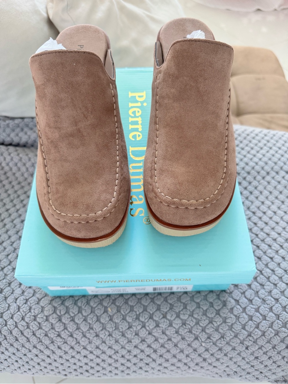 Pierre Dumas 7.5 Taupe Suede Slip-On Clog Loafers